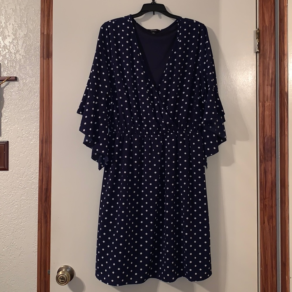 Espresso Navy blue polka dot casual dress, 1X